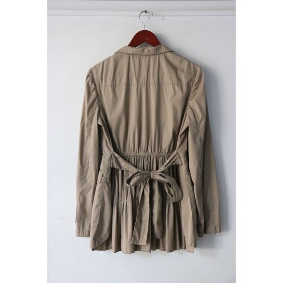 Prada Womens Size 44 Medium Beige Jacket Belted Cotton Button Down Collared Coat - Picture 8 of 9